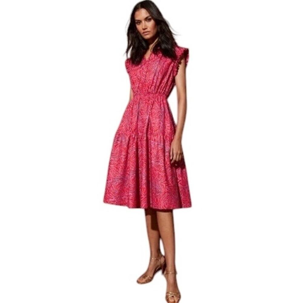 Tucker Red Zebra Print Ruffle Midi Dress Sleeveless Tiered size Medium